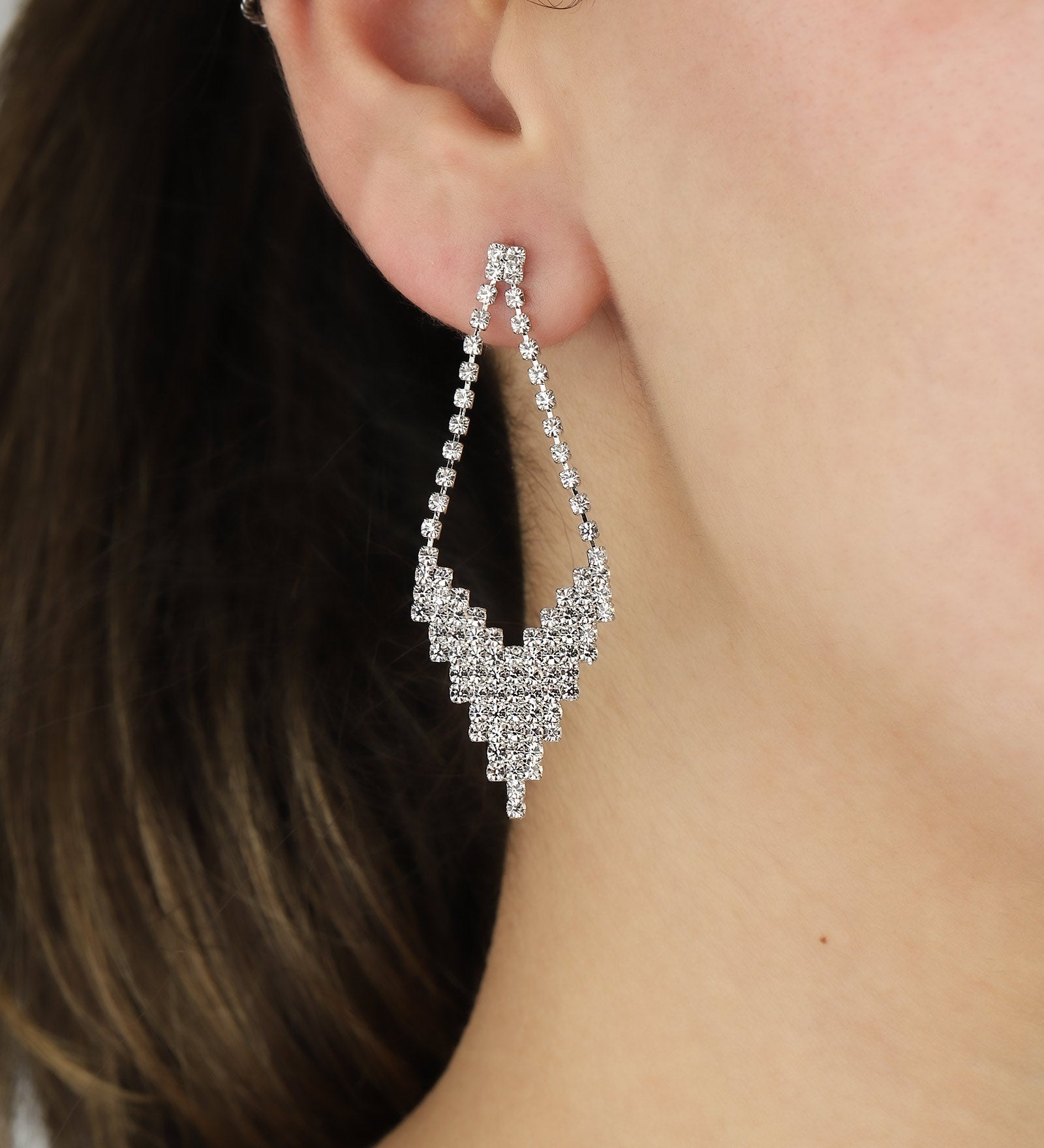Kite Crystal Studs Silver Tone, White Crystal