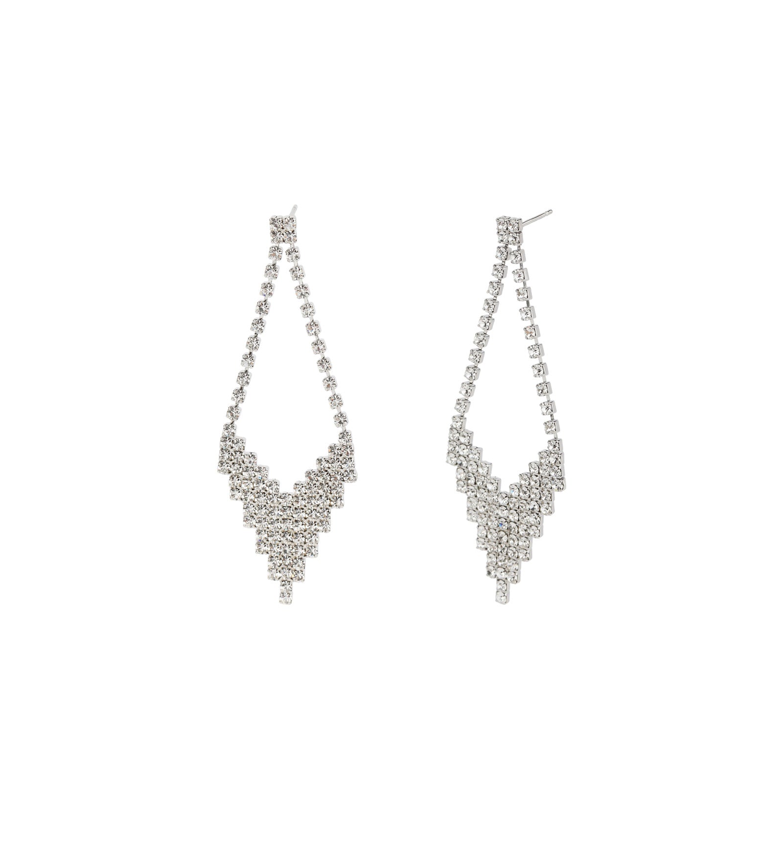 Kite Crystal Studs Silver Tone, White Crystal