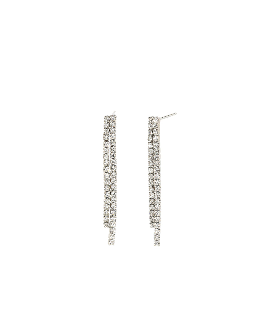 2 Row Crystal Chain Studs Silver Tone, White Crystal