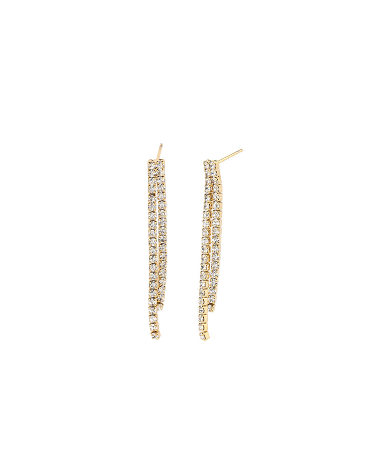 2 Row Crystal Chain Studs Gold Tone, White Crystal