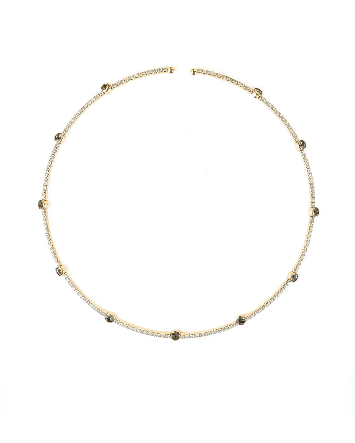 1 Row Crystal Bezel Necklace Gold Tone, White Crystal