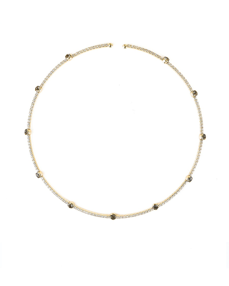 1 Row Crystal Bezel Necklace Gold Tone, White Crystal