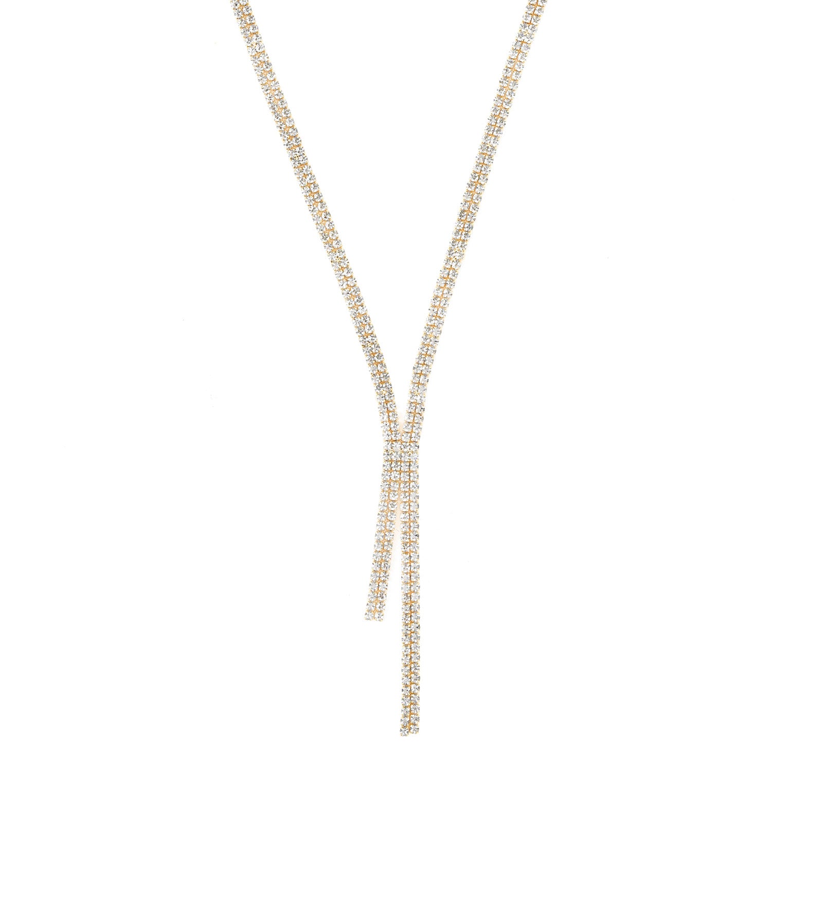 2 Row Crystal Lariat Gold Tone, White Crystal