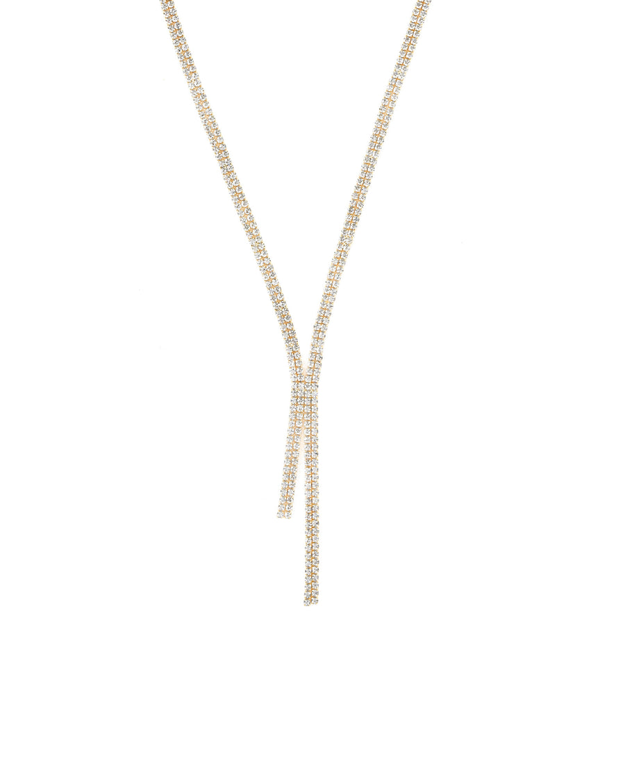 2 Row Crystal Lariat Gold Tone, White Crystal