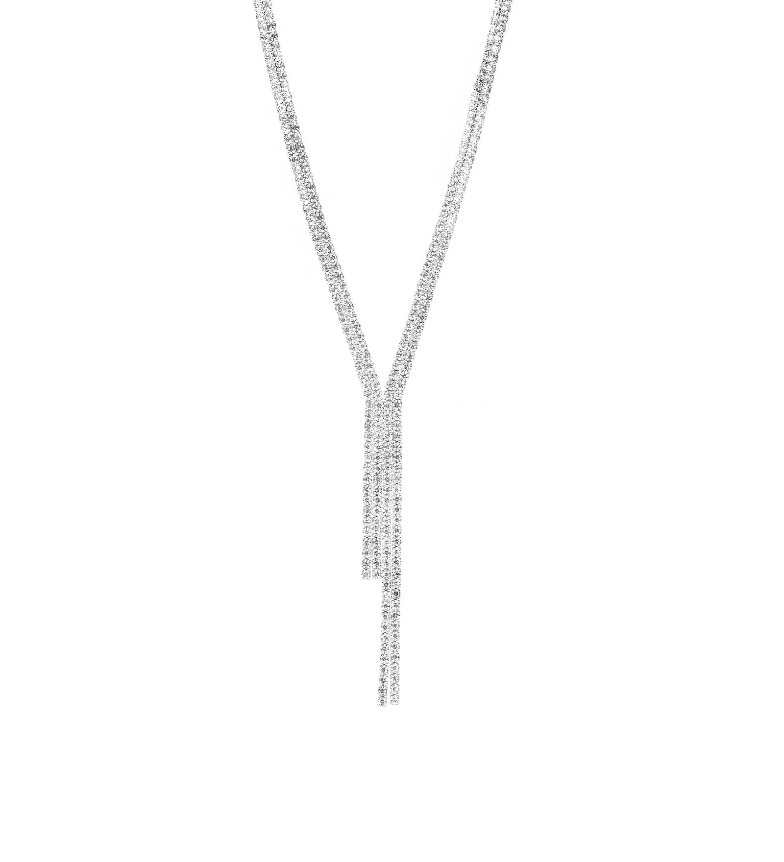 2 Row Crystal Lariat Silver Tone, White Crystal