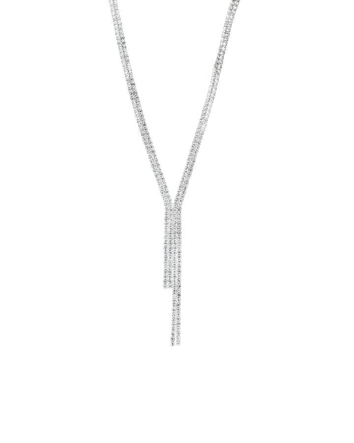 2 Row Crystal Lariat Silver Tone, White Crystal