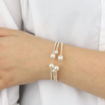 3 Row Crystal Pearl Ball Cuff Gold Tone, White Crystal