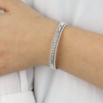 3 Row Crystal Cuff Silver Tone, White Crystal