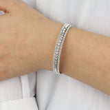3 Row Crystal Cuff Silver Tone, White Crystal