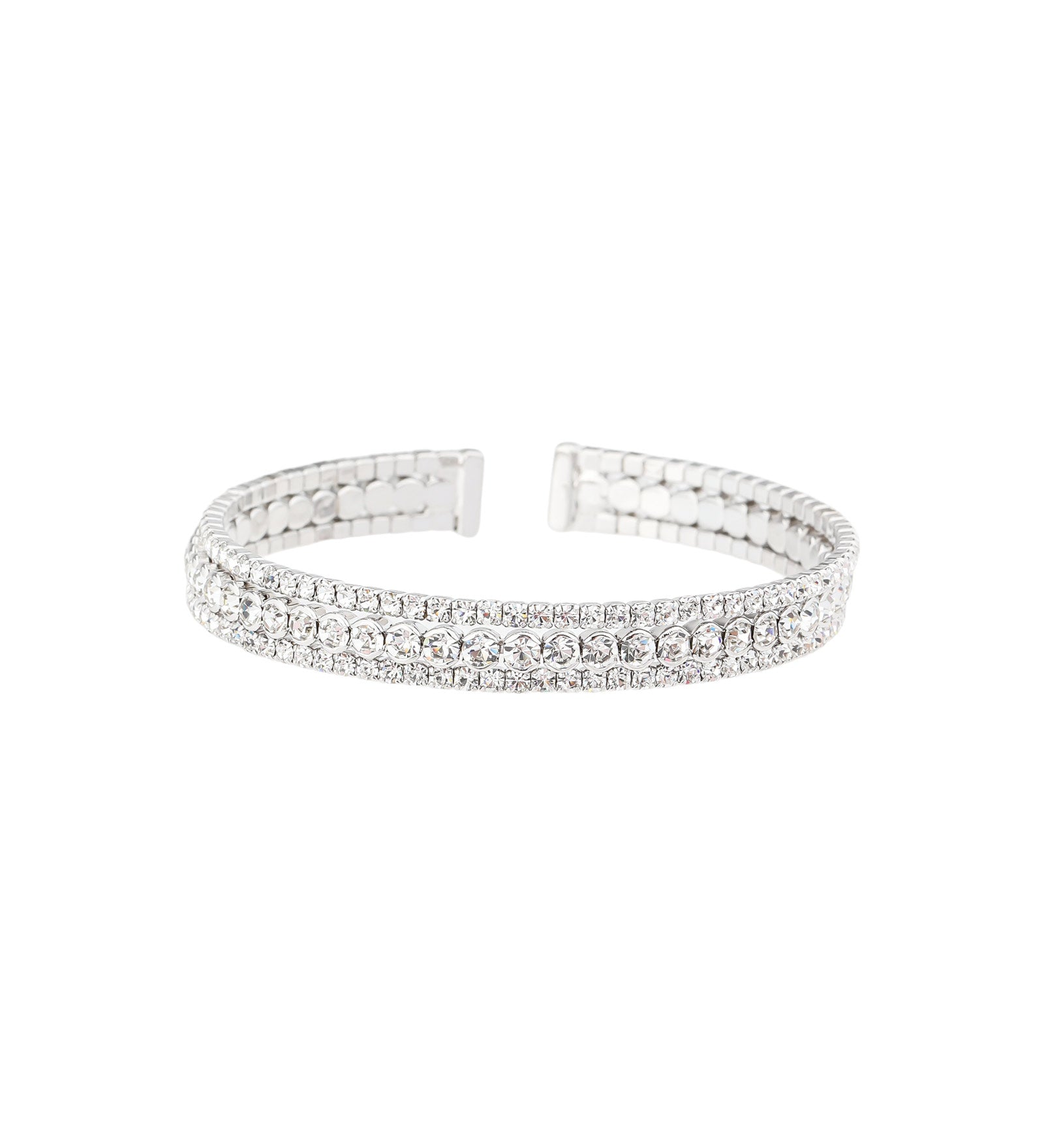 3 Row Crystal Cuff Silver Tone, White Crystal