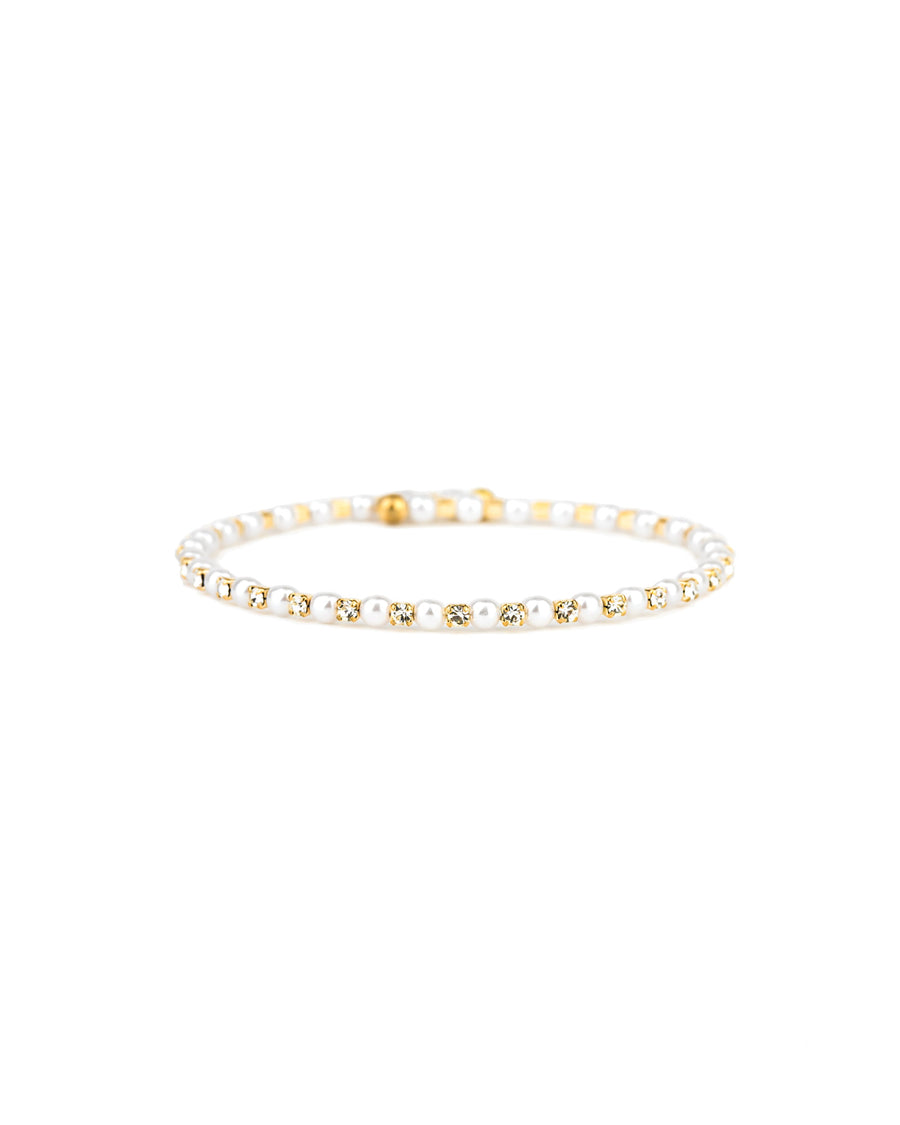 1 Row Crystal Pearl Coil Cuff Gold Tone, White Crystal