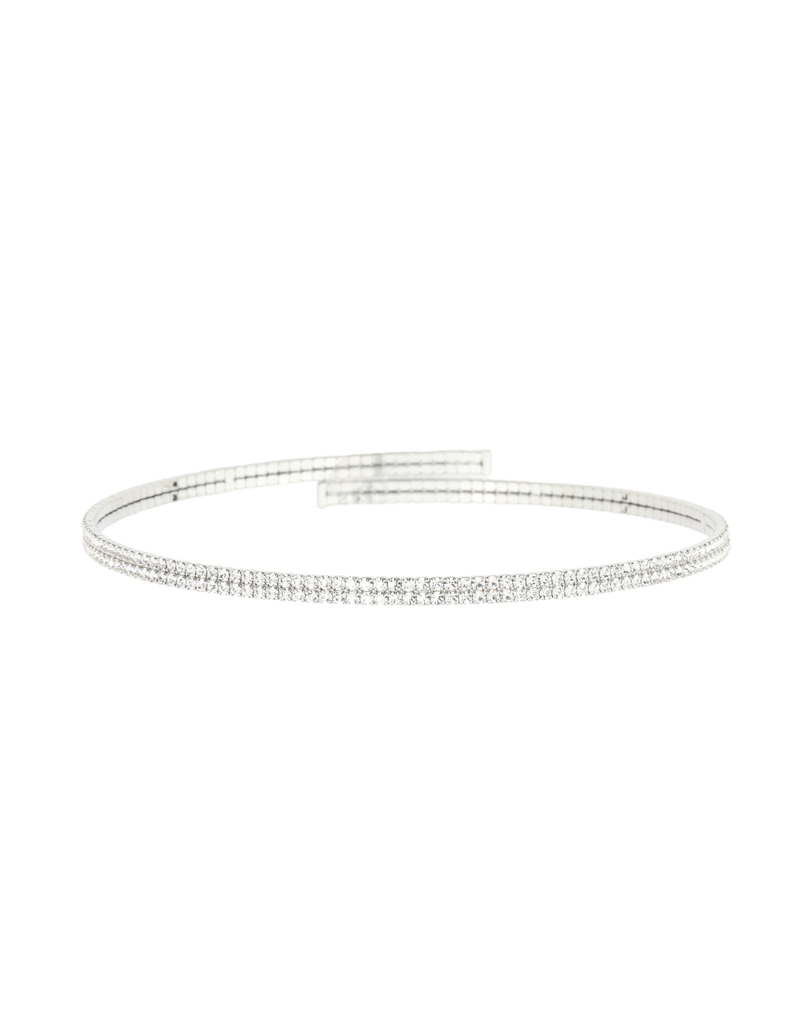 2 Row Crystal Wire Choker Silver Tone, White Crystal