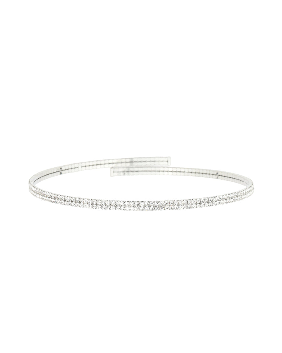 2 Row Crystal Wire Choker Silver Tone, White Crystal