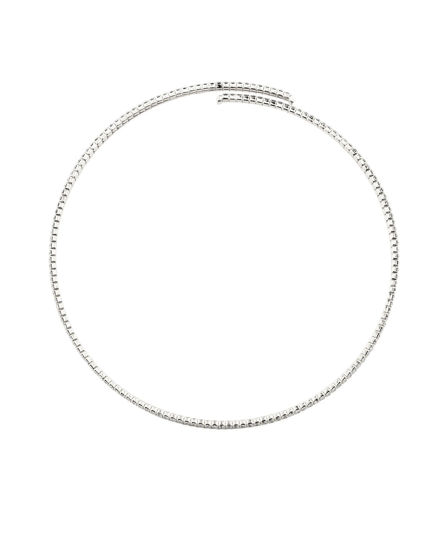 2 Row Crystal Wire Choker Silver Tone, White Crystal