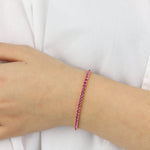 1 Row 3mm Crystal Stretch Bracelet Gold Tone, Fushia Crystal