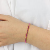 1 Row 3mm Crystal Stretch Bracelet Gold Tone, Fushia Crystal