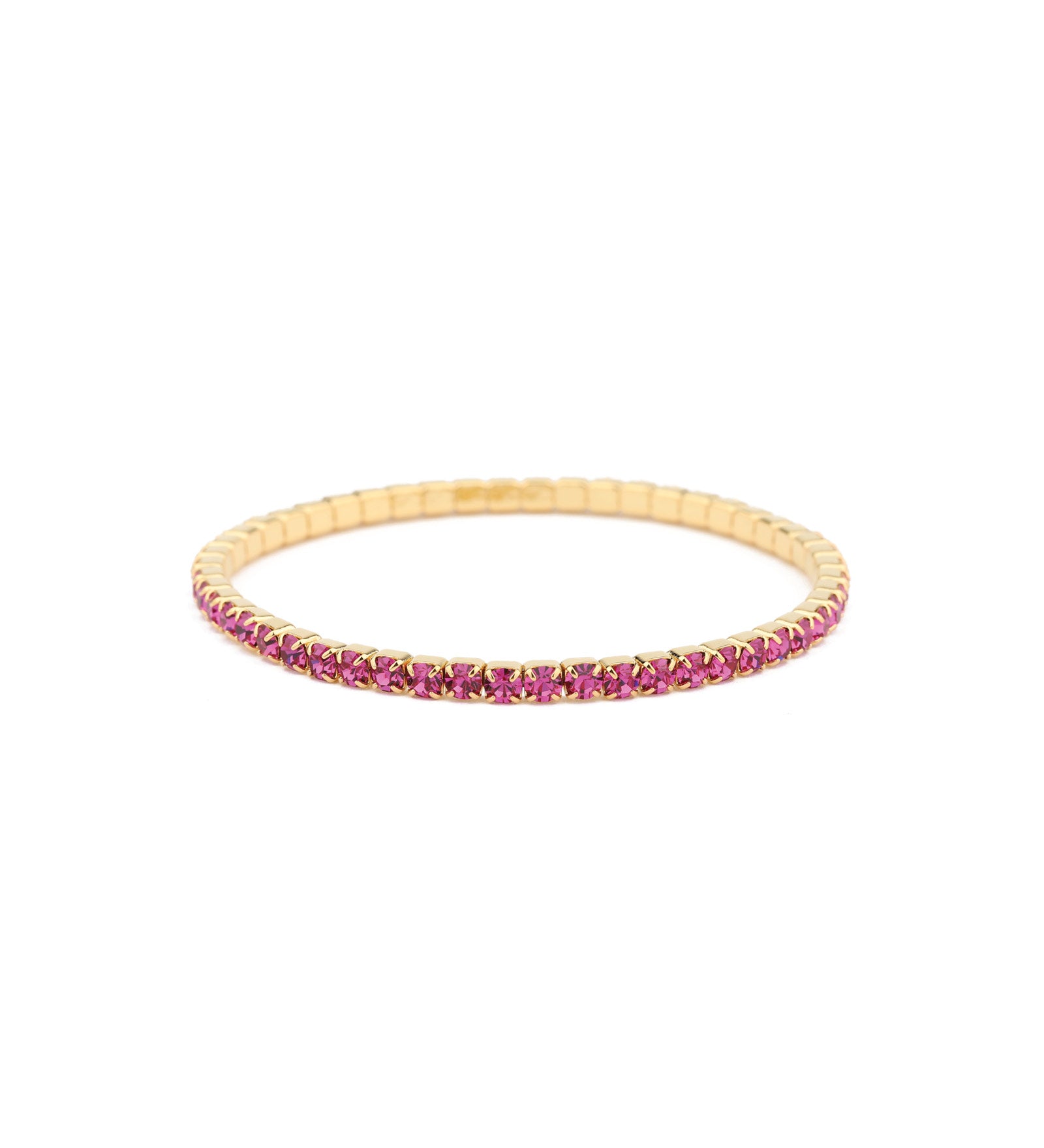 1 Row 3mm Crystal Stretch Bracelet Gold Tone, Fushia Crystal