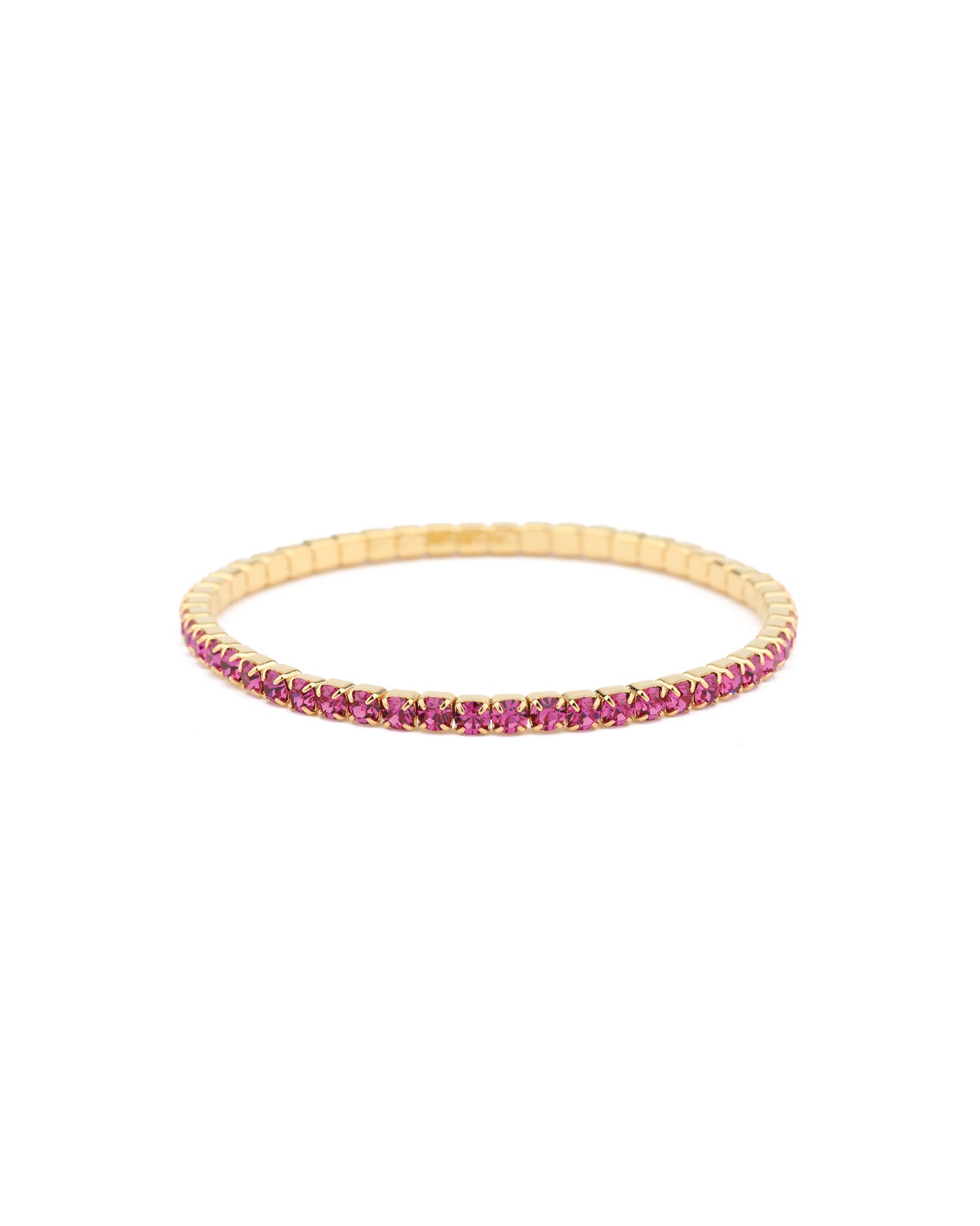 1 Row 3mm Crystal Stretch Bracelet Gold Tone, Fushia Crystal