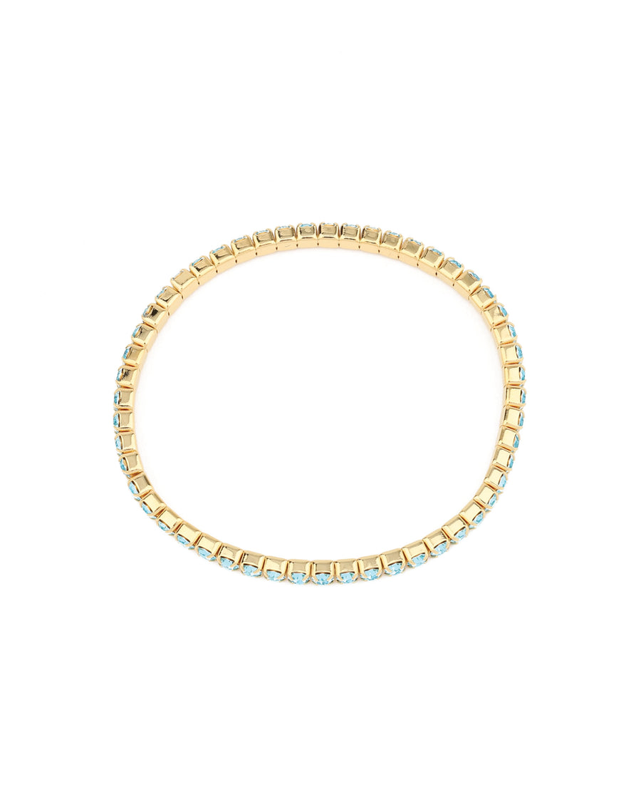 1 Row 3mm Crystal Stretch Bracelet Gold Tone, Aquamarine Crystal