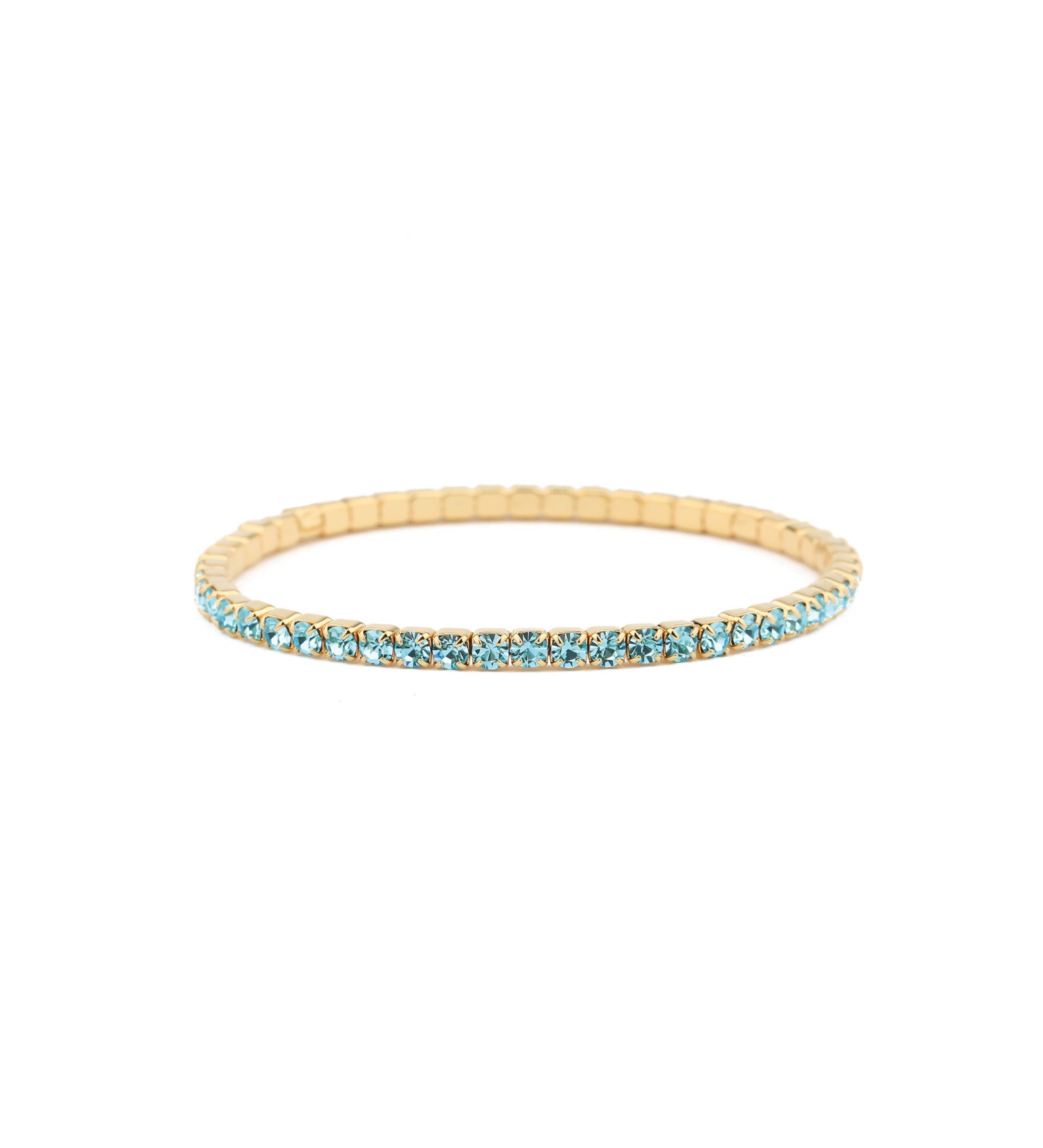 1 Row 3mm Crystal Stretch Bracelet Gold Tone, Aquamarine Crystal