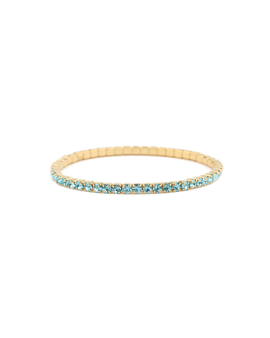 1 Row 3mm Crystal Stretch Bracelet Gold Tone, Aquamarine Crystal