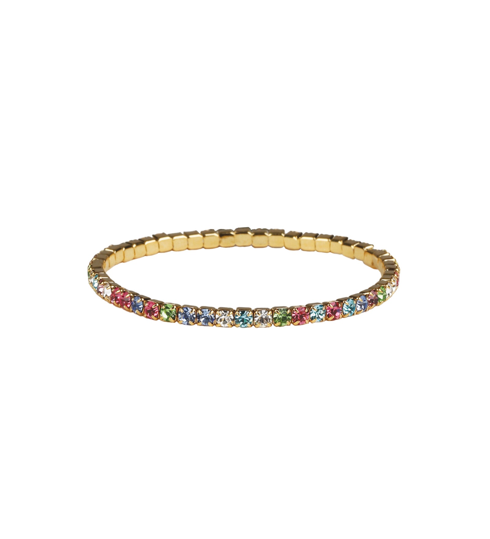 Weekend Ritual-1 Row 3mm Crystal Stretch Bracelet-Bracelets-Gold Plated, Multicoloured Crystal-Blue Ruby Jewellery-Vancouver Canada