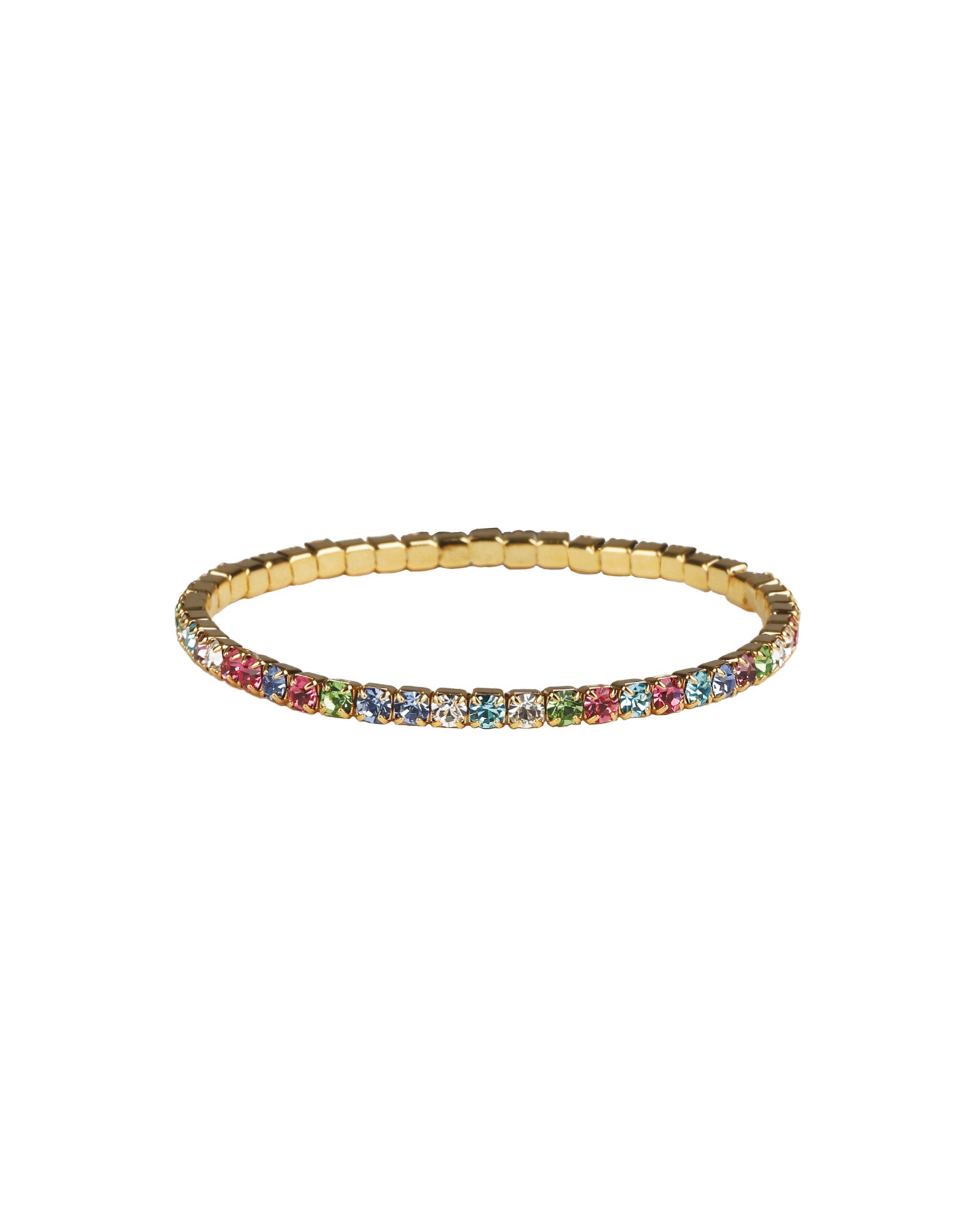 Weekend Ritual-1 Row 3mm Crystal Stretch Bracelet-Bracelets-Gold Plated, Multicoloured Crystal-Blue Ruby Jewellery-Vancouver Canada