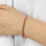 1 Row 4mm Crystal Stretch Bracelet Gold Tone, Fushia Crystal