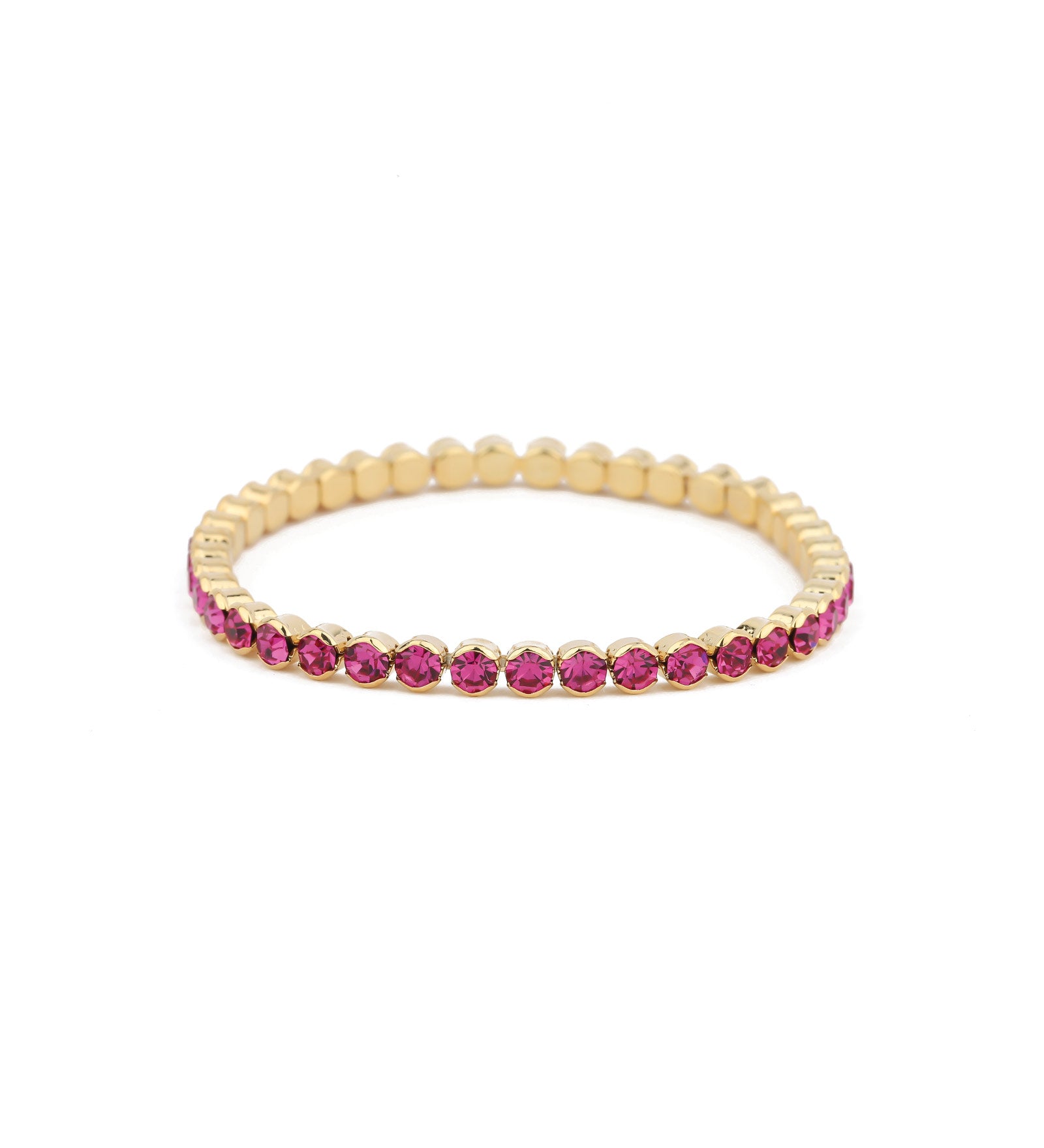 1 Row 4mm Crystal Stretch Bracelet Gold Tone, Fushia Crystal
