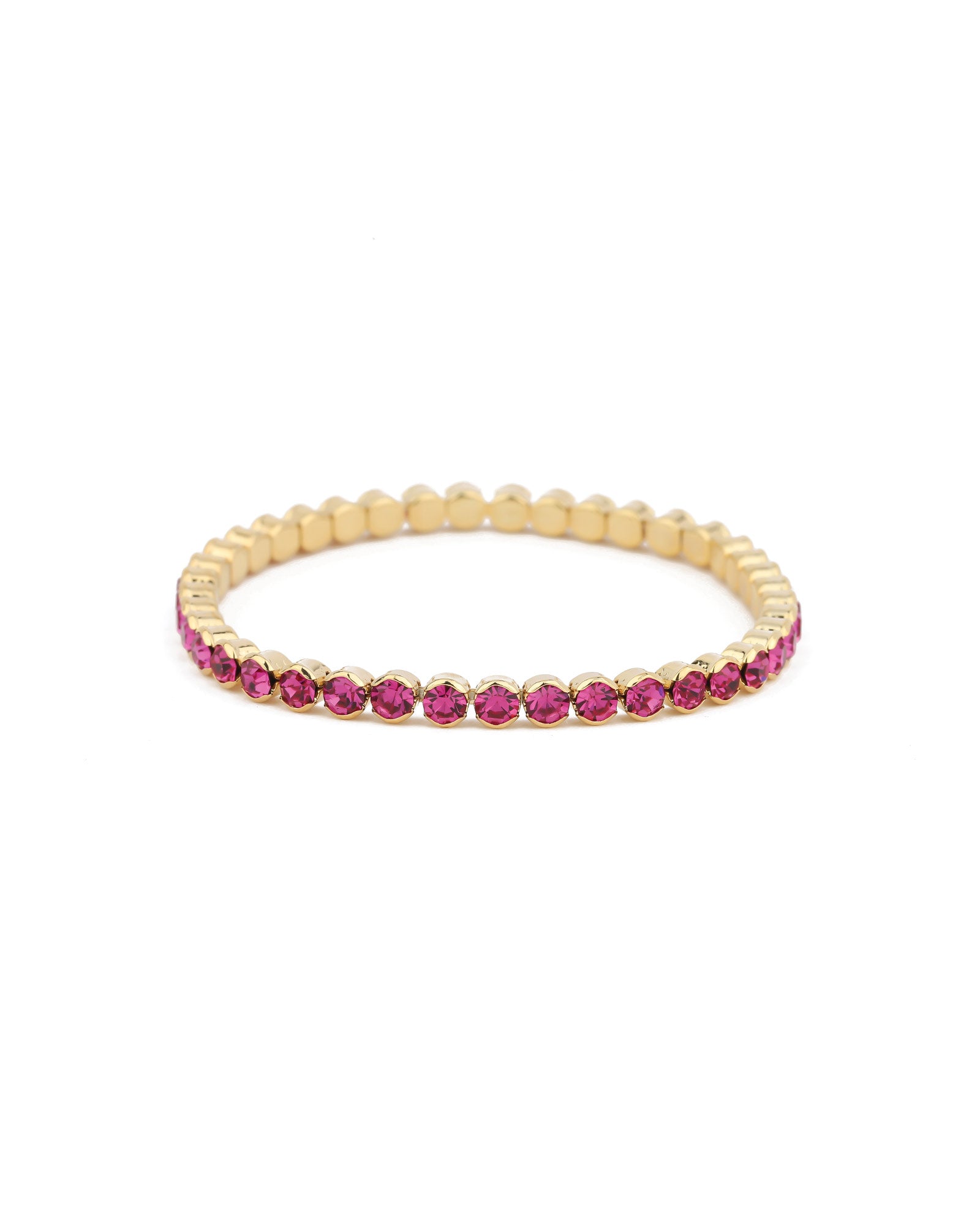 1 Row 4mm Crystal Stretch Bracelet Gold Tone, Fushia Crystal