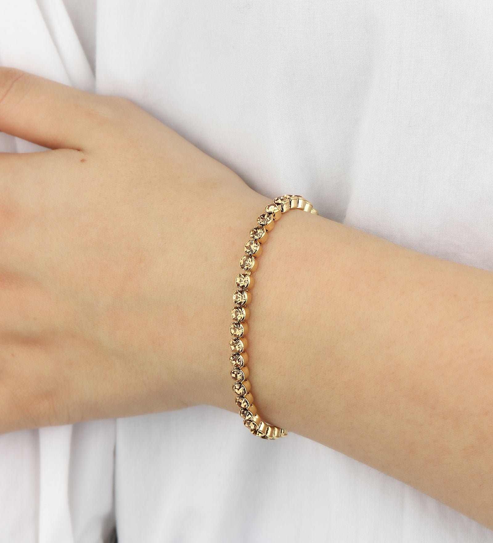 1 Row 4mm Crystal Stretch Bracelet Gold Tone, Topaz Crystal
