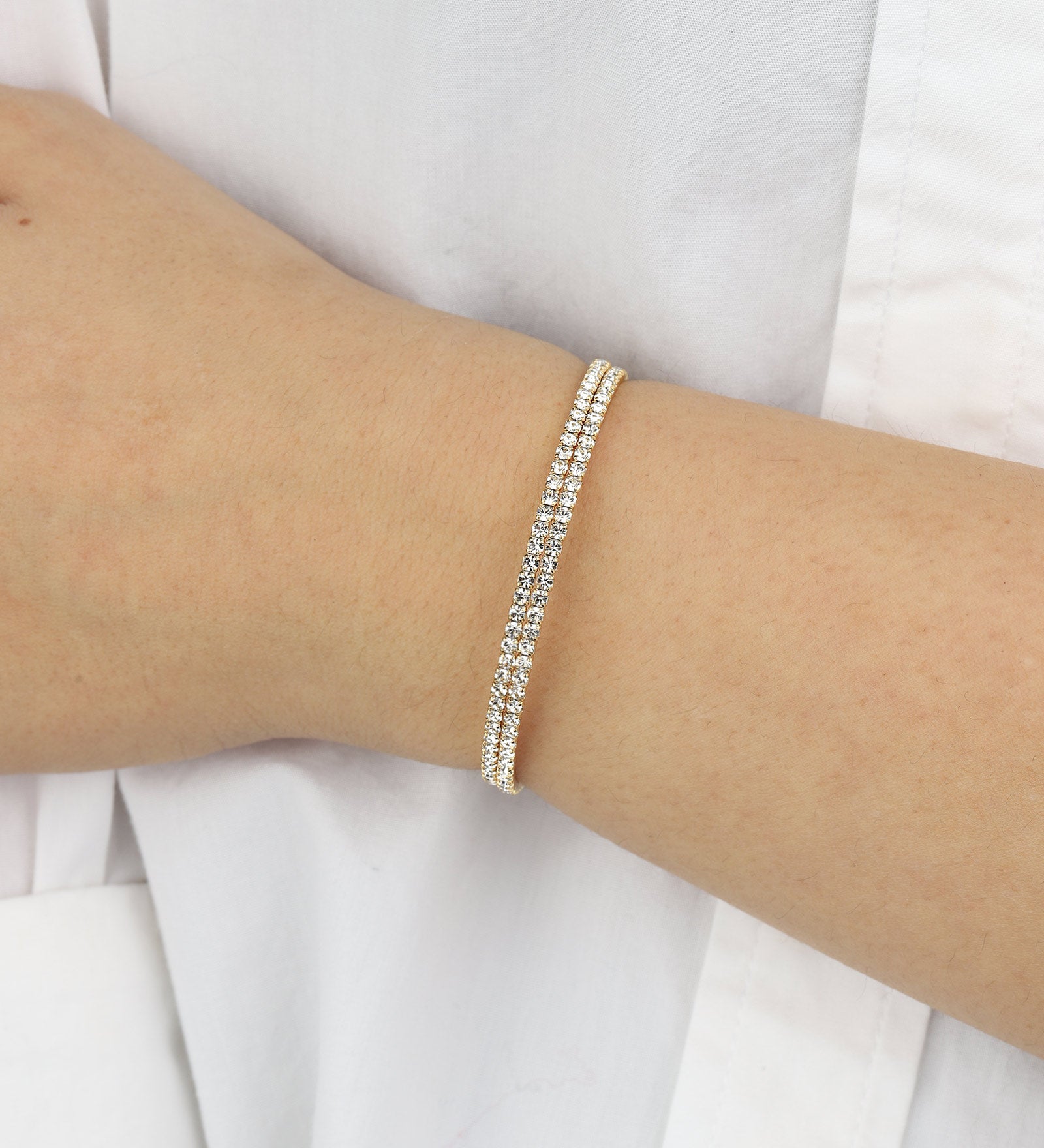 2 Row Crystal  Wrap Cuff Gold Tone, White Crystal