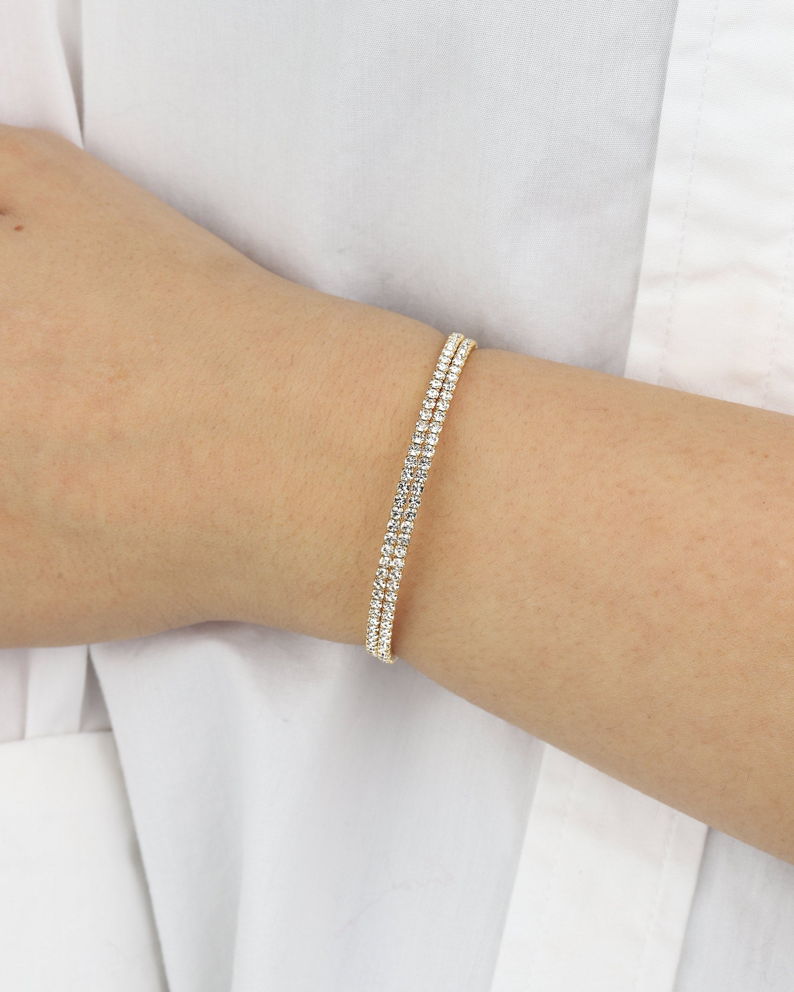 2 Row Crystal  Wrap Cuff Gold Tone, White Crystal