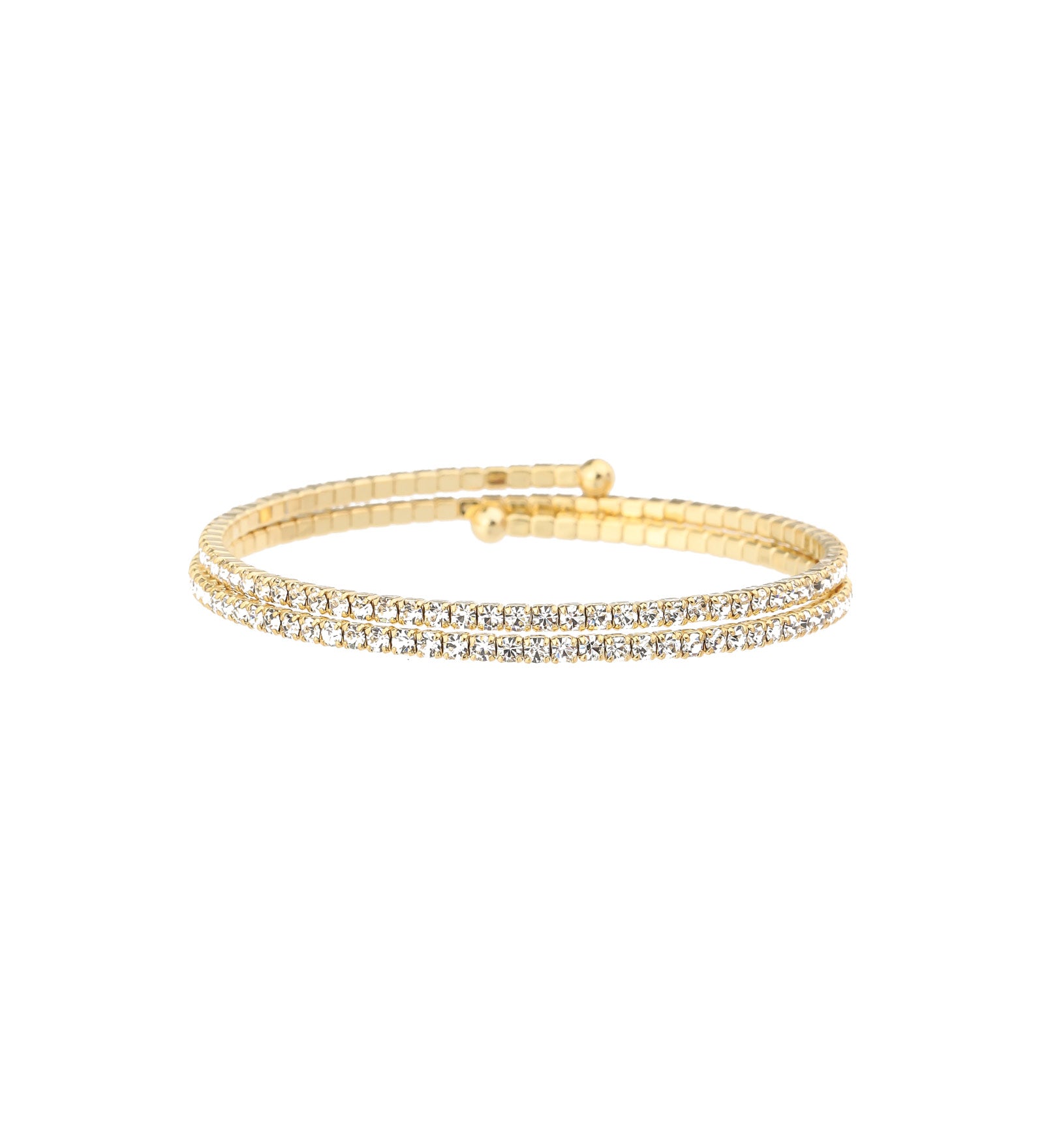 2 Row Crystal  Wrap Cuff Gold Tone, White Crystal