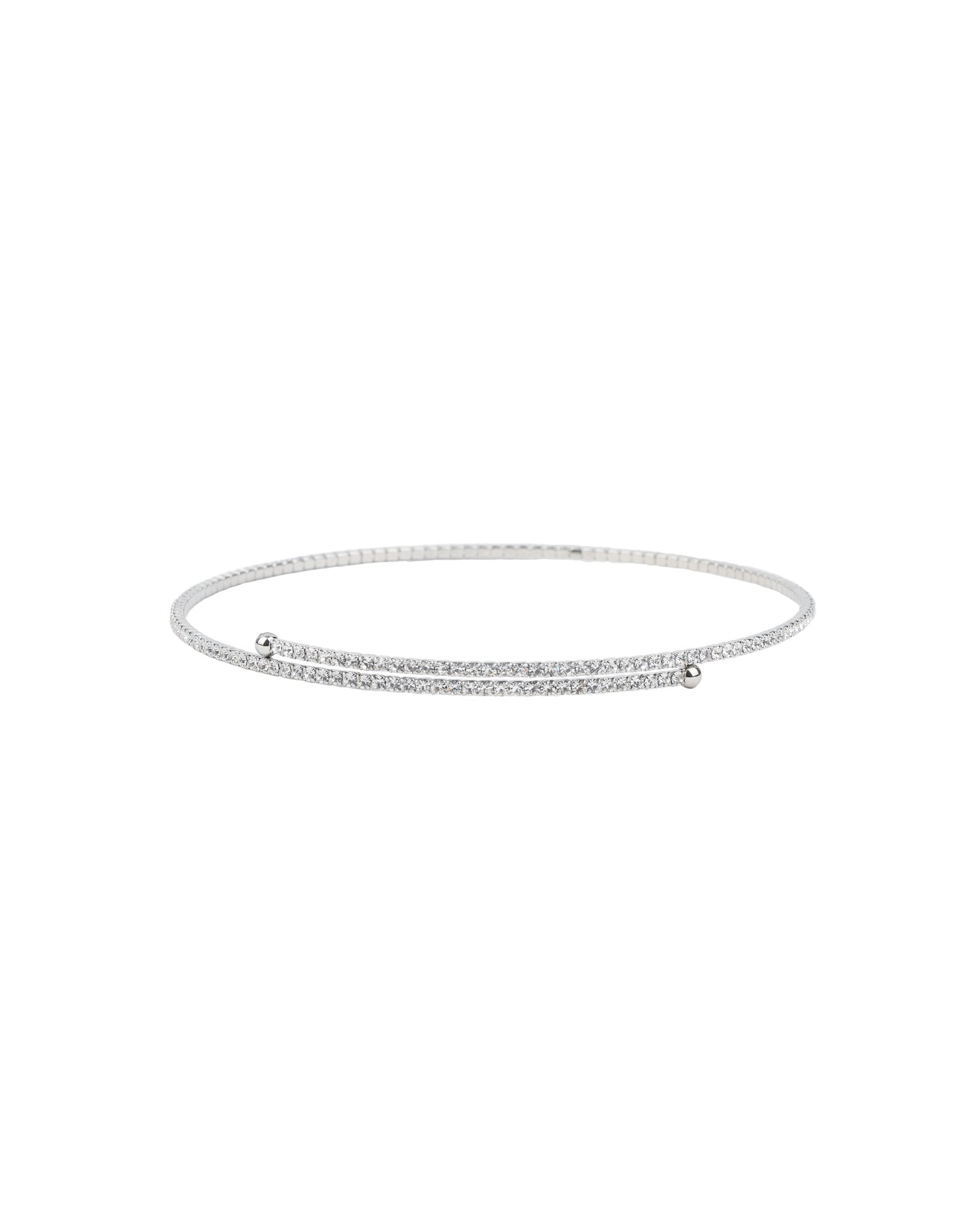 1 Row Crystal Choker Silver Plated, White Crystal