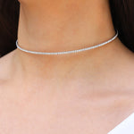 1 Row Crystal Choker Silver Plated, White Crystal