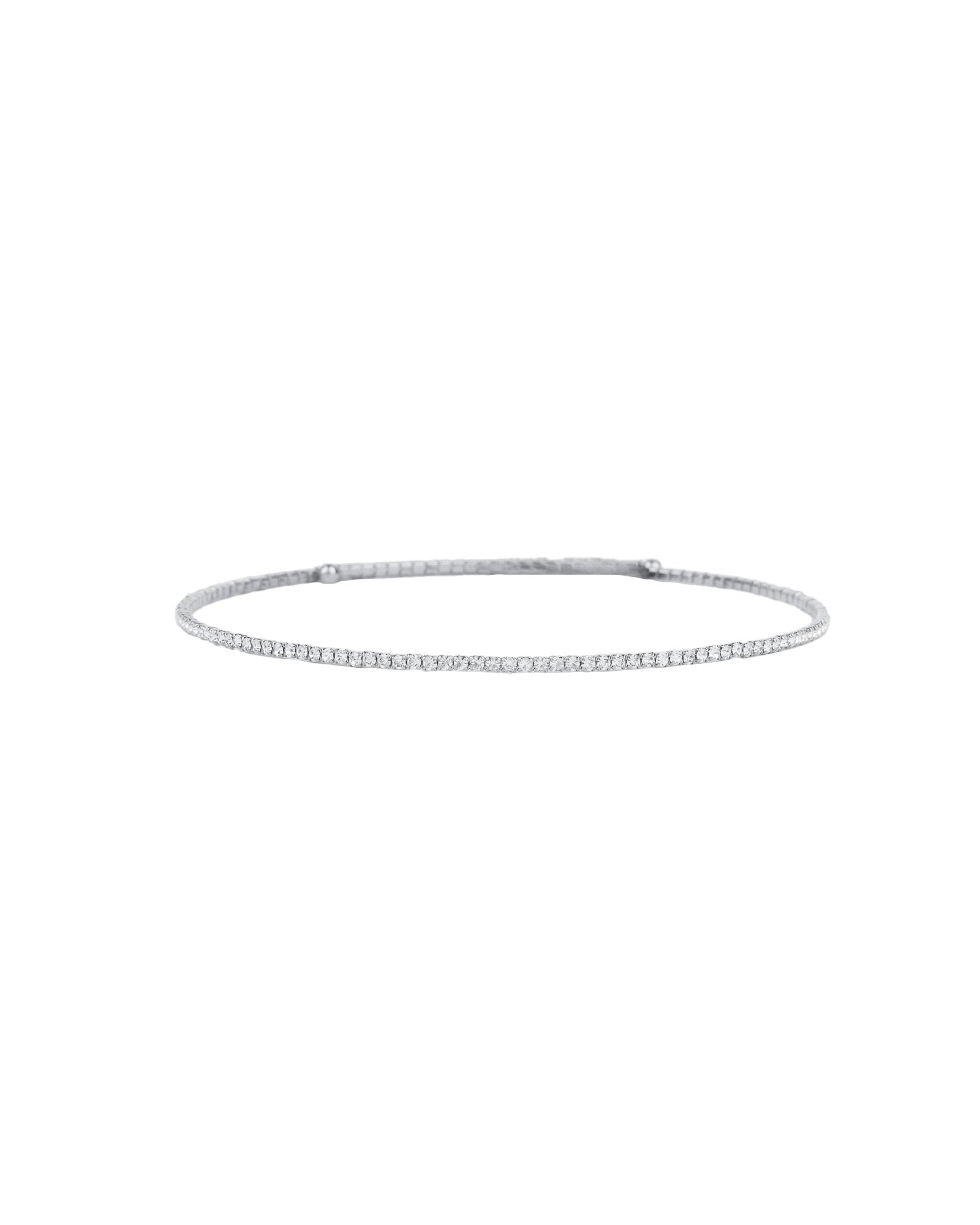 1 Row Crystal Choker Silver Plated, White Crystal