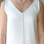 1 Row Long Crystal Lariat Gold Plated, White Crystal