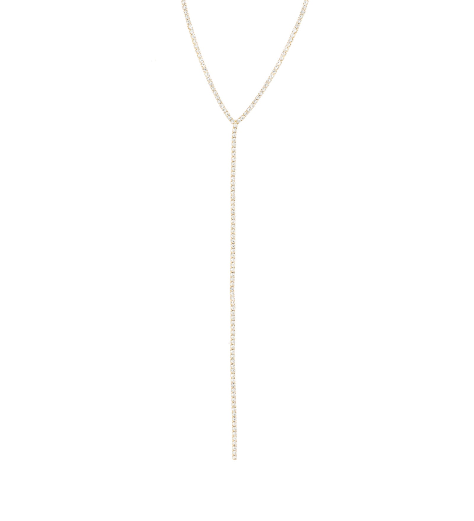 1 Row Long Crystal Lariat Gold Plated, White Crystal
