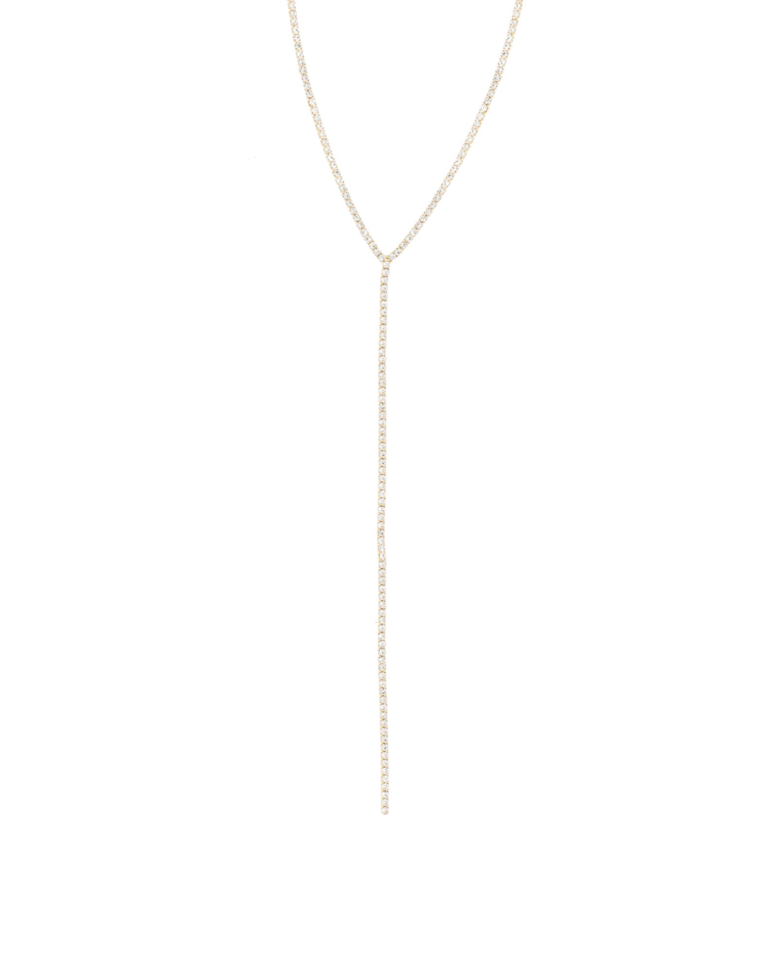 1 Row Long Crystal Lariat Gold Plated, White Crystal