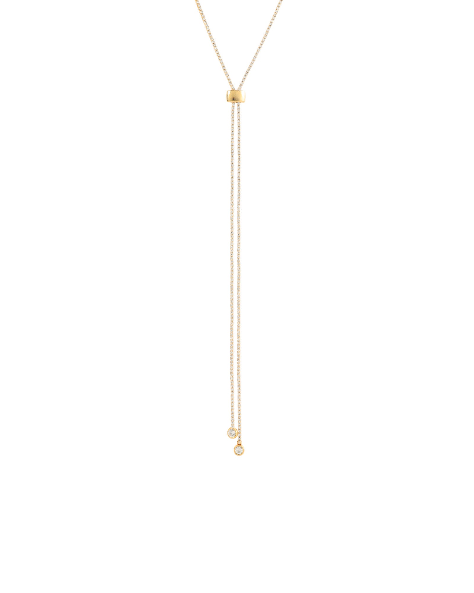 1 Row Crystal Slider Lariat Gold Plated, White Crystal