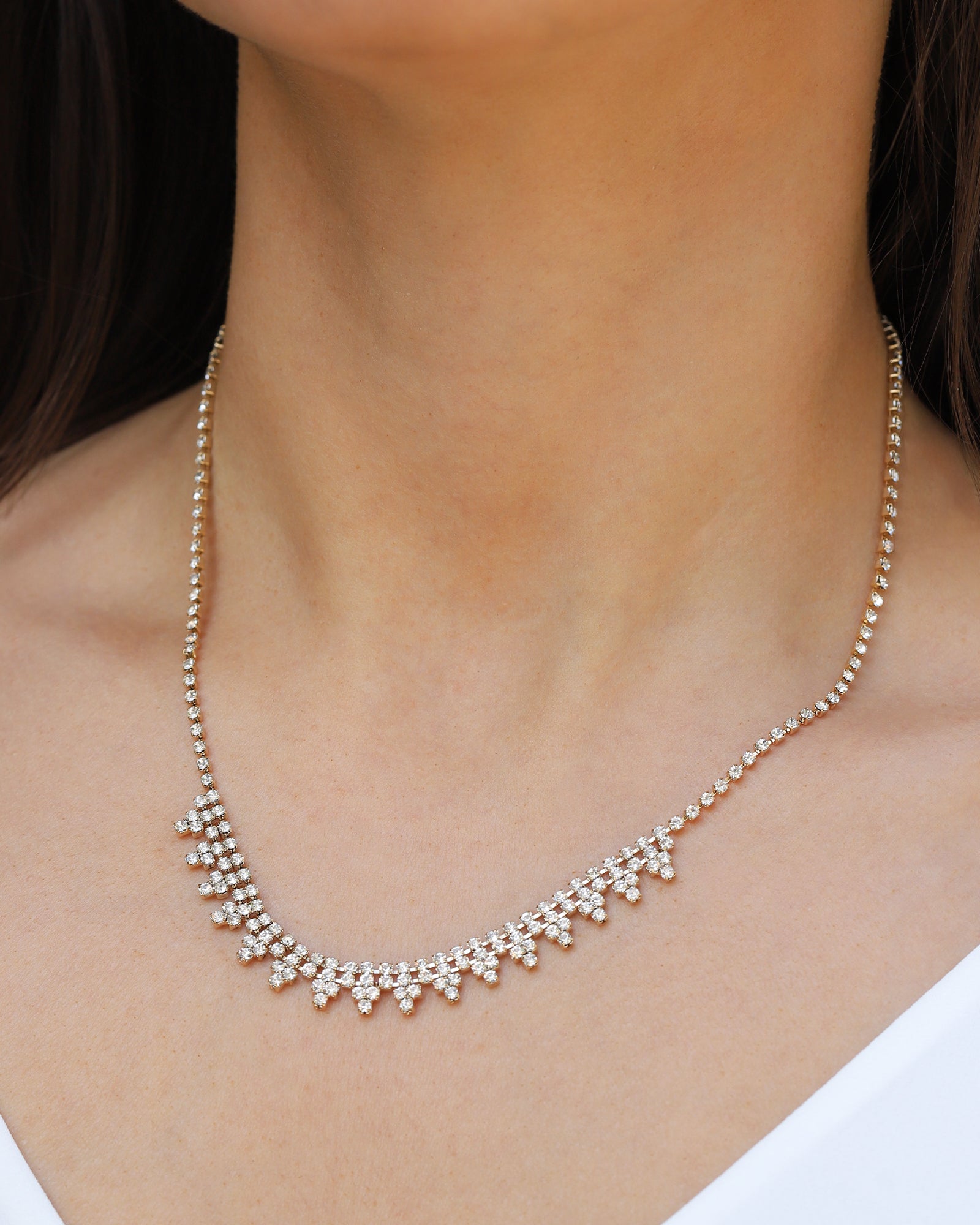 Crystal Cluster Pyramid Necklace Gold Plated, White Crystal