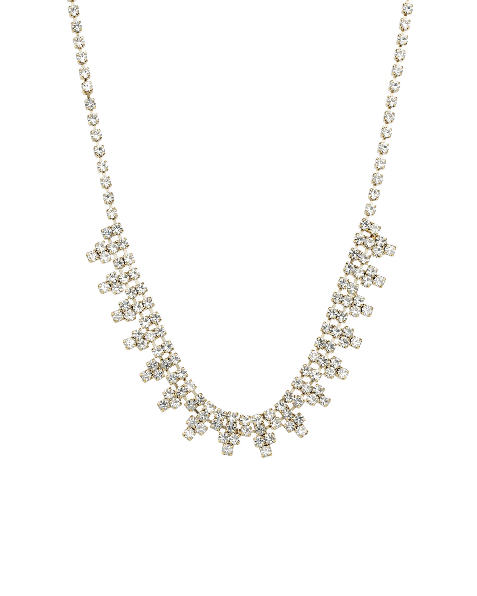 Crystal Cluster Pyramid Necklace Gold Plated, White Crystal