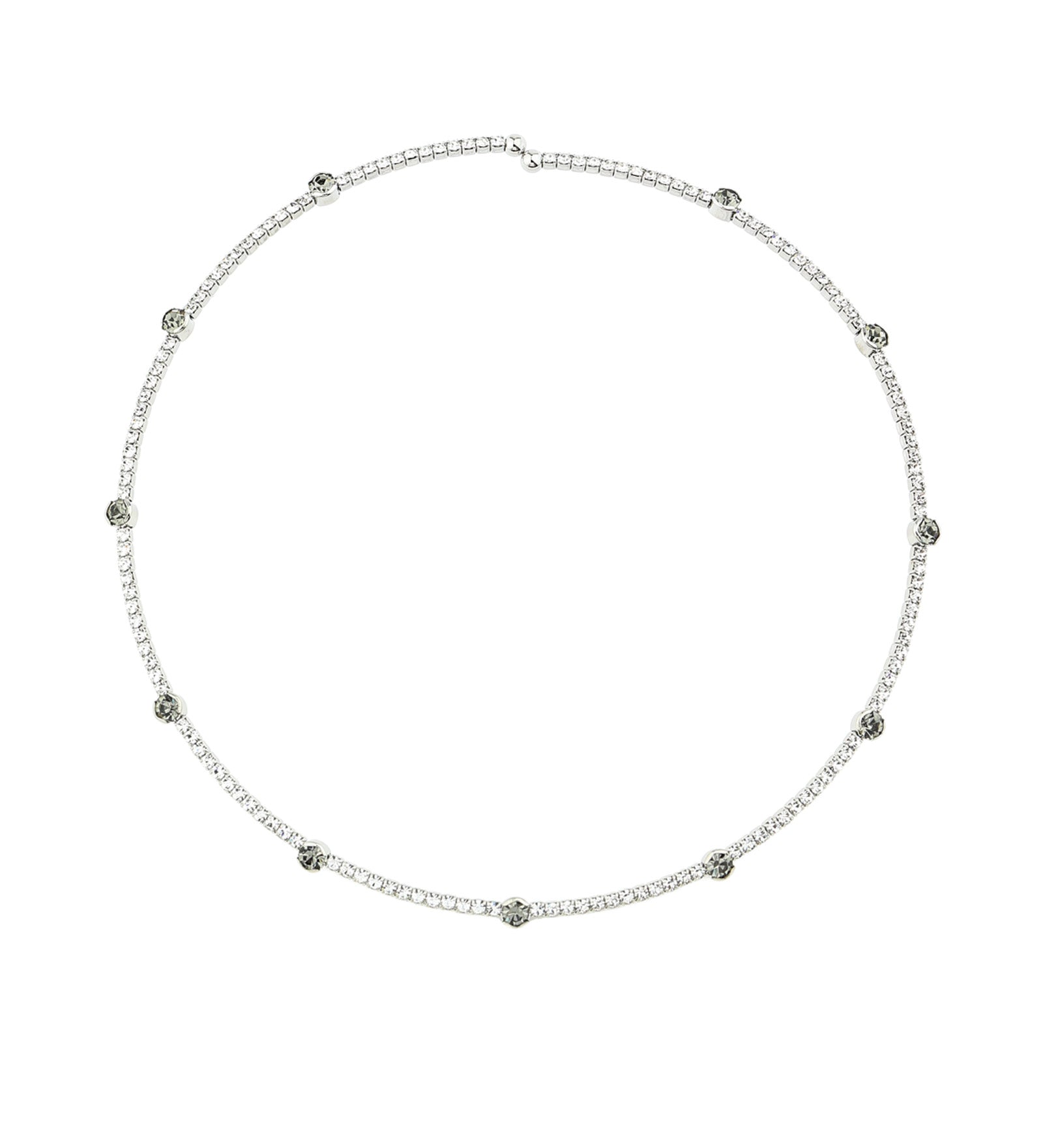 1 Row Crystal Bezel Necklace Silver Tone, White Crystal