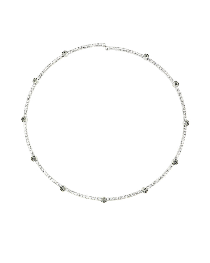 1 Row Crystal Bezel Necklace Silver Tone, White Crystal