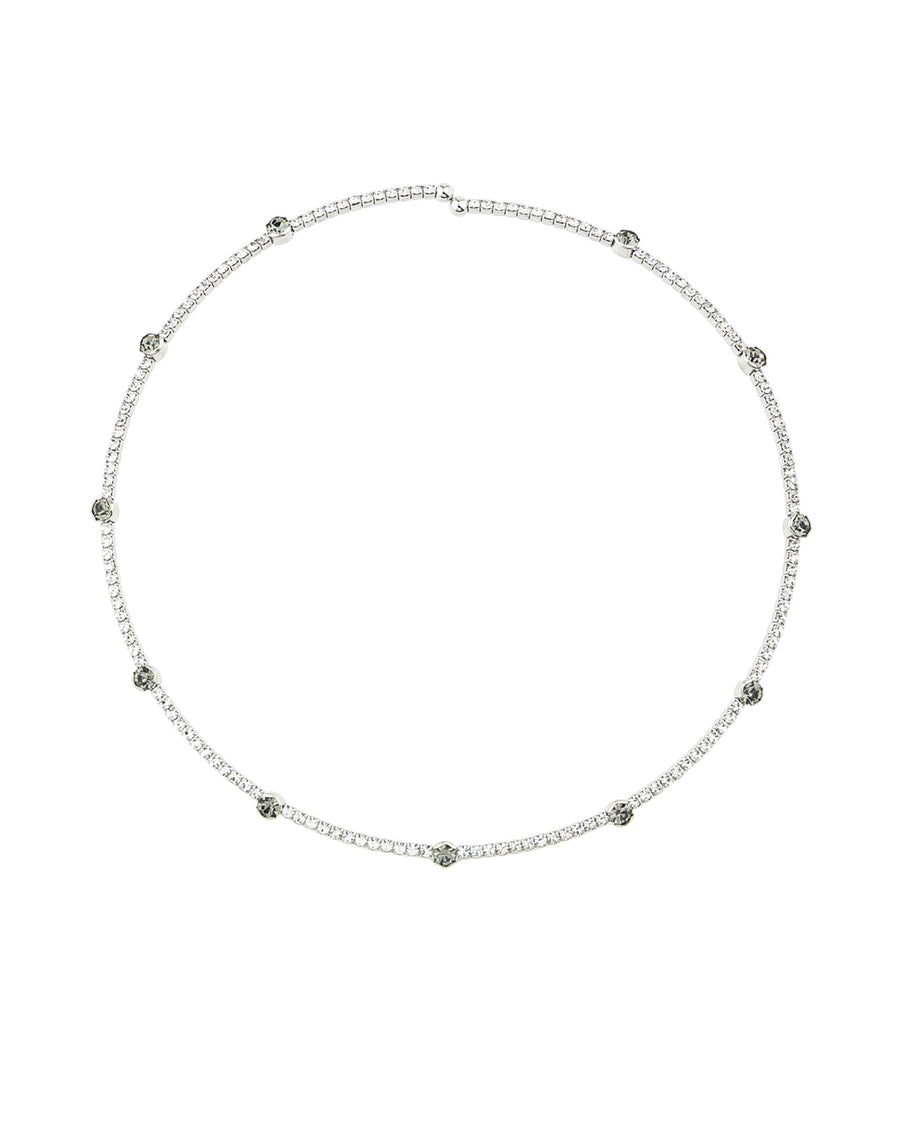 1 Row Crystal Bezel Necklace Silver Tone, White Crystal