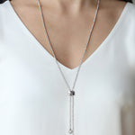1 Row Crystal Slider Lariat Silver Plated, White Crystal