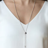1 Row Crystal Slider Lariat Silver Plated, White Crystal