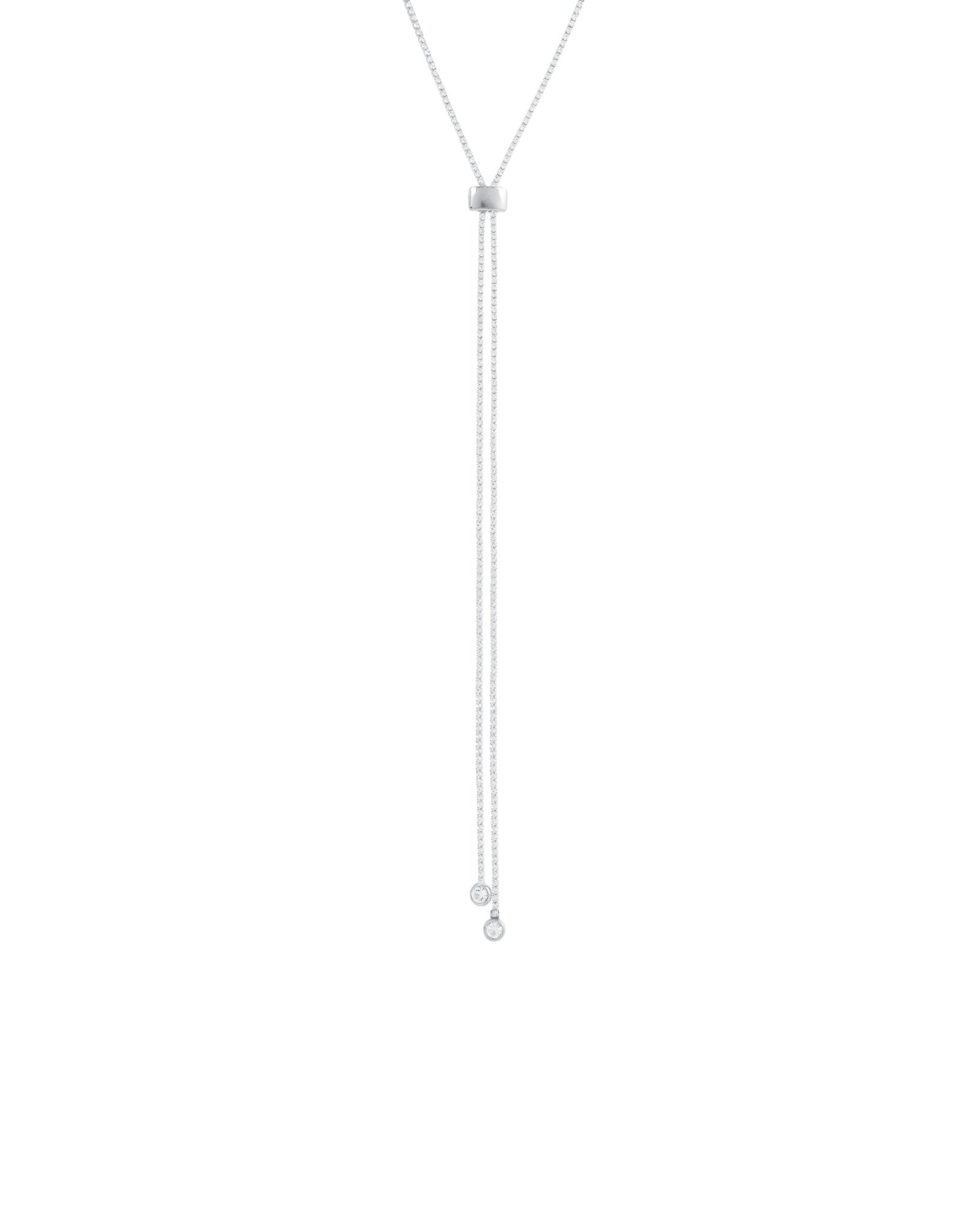 1 Row Crystal Slider Lariat Silver Plated, White Crystal