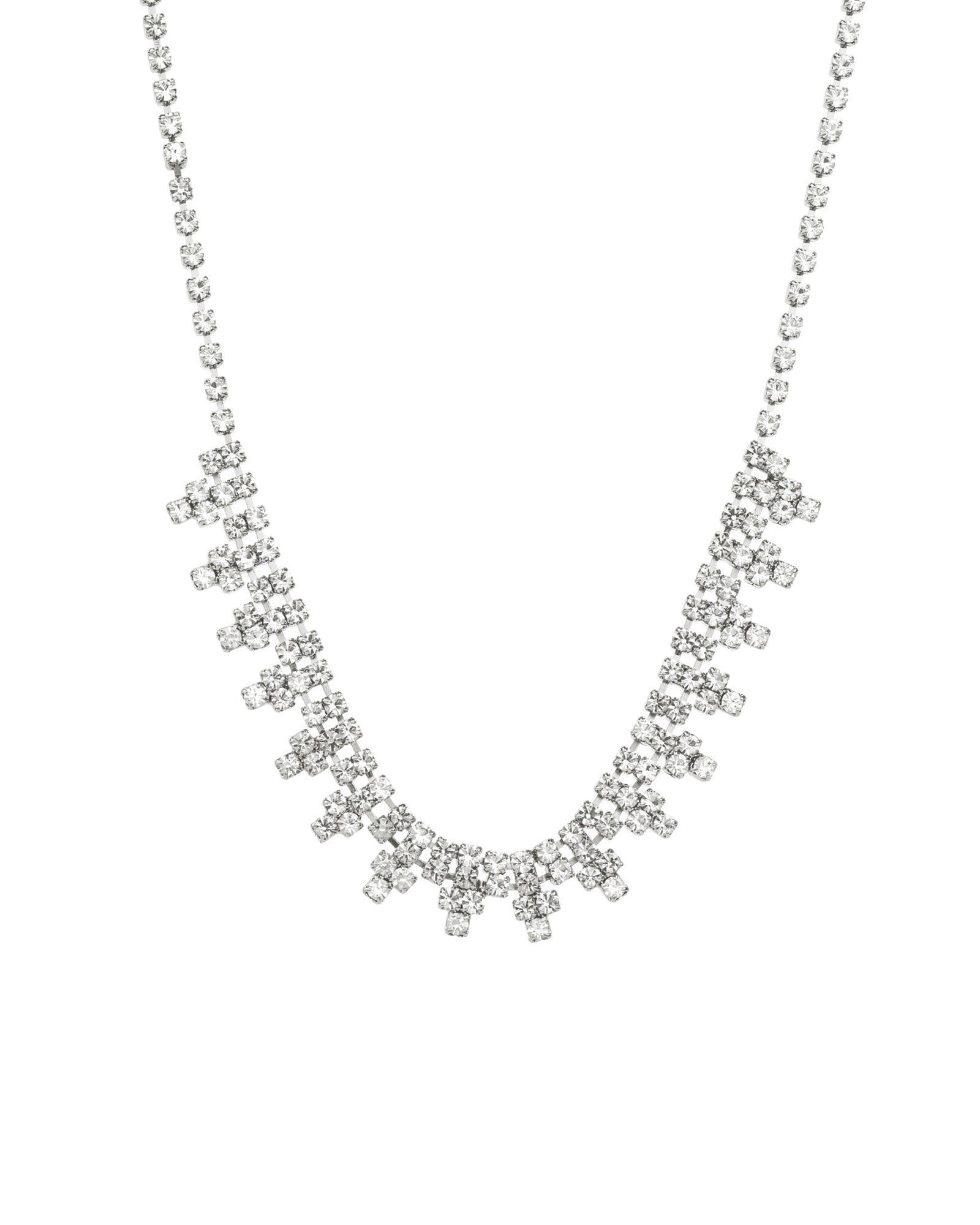 Crystal Cluster Pyramid Necklace Silver Plated, White Crystal